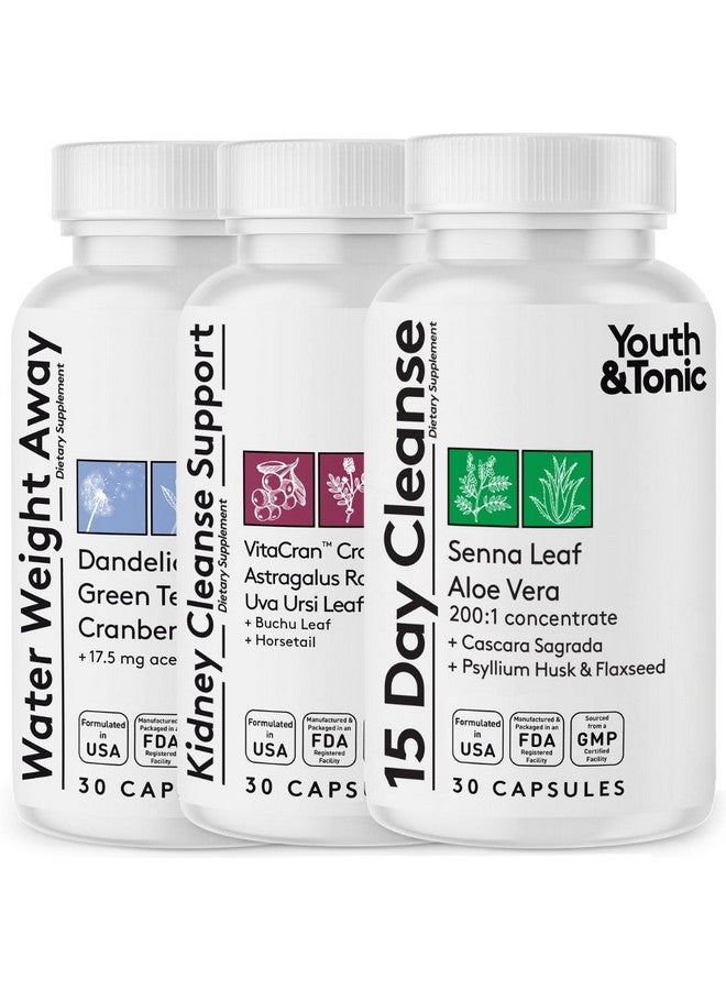 Youth & Tonic Youth & Tonic Diuretic Full Body Cleanse Detox Pills for Bloating, Puffiness and Swelling, System Flush for Colon, Kidney and Liver Detoxing, 30 Day Supply with Green Tea, Senna, Dandelion, Cranberry  - Image 1