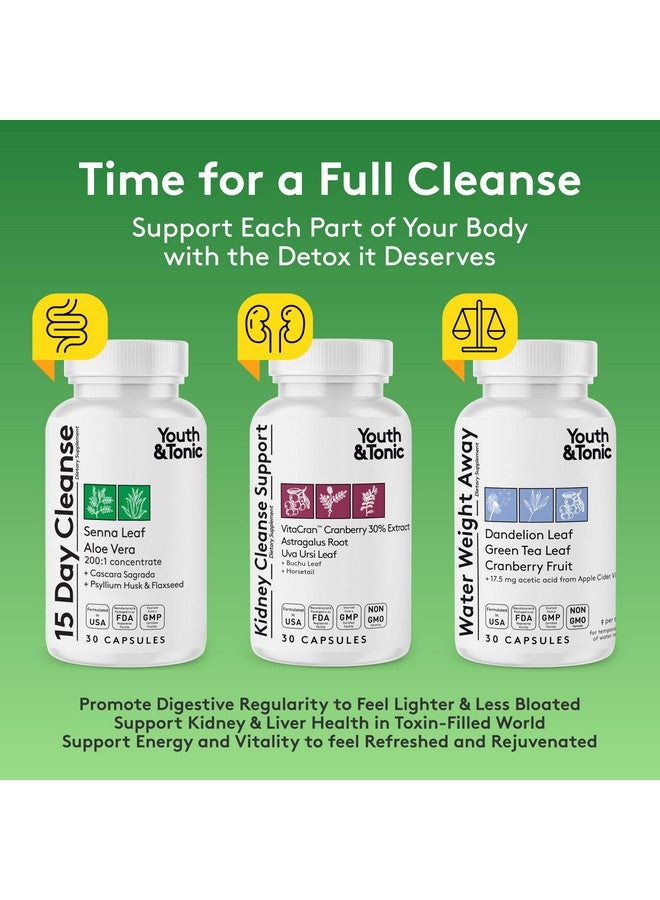 Youth & Tonic Youth & Tonic Diuretic Full Body Cleanse Detox Pills for Bloating, Puffiness and Swelling, System Flush for Colon, Kidney and Liver Detoxing, 30 Day Supply with Green Tea, Senna, Dandelion, Cranberry  - Image 2