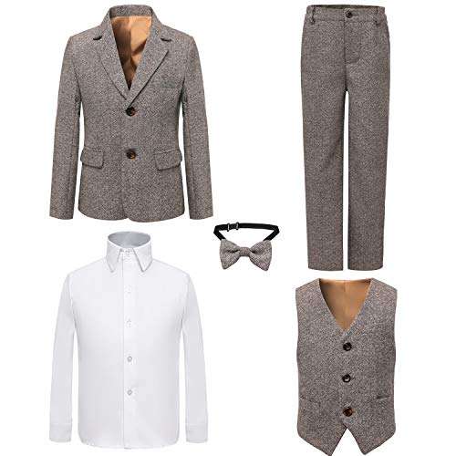 PLwedding Boy's 5 Pieces Tuxedos Toddler Formal Suits Set Kids Slim Fit Suit for Weddings Size 6 Linen - Image 1