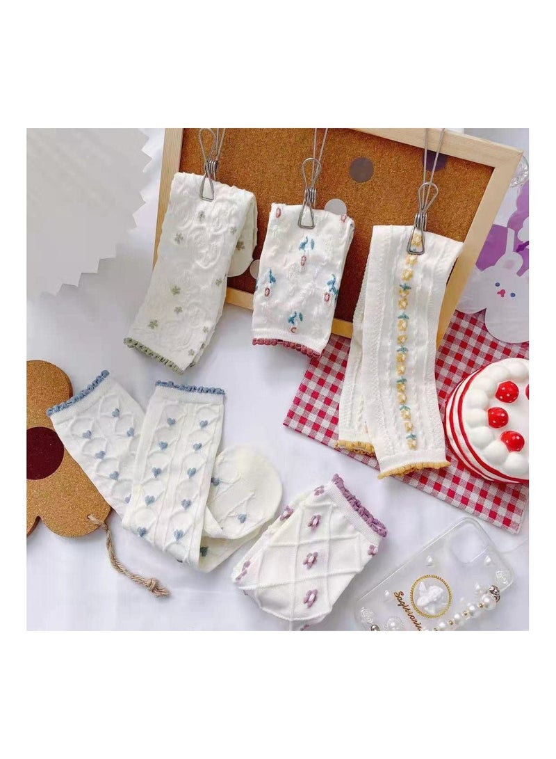 Women's Casual Cotton Crew Socks, Fun Novelty Dress Socks, Floral All-Match Short Low Cut Socks for Autumn and Winter, 5 Pairs One Size Cotton Socks - Image 4