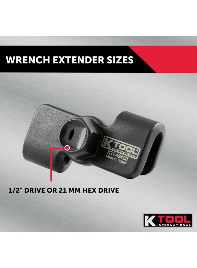 K-Tool International 49403 Universal Wrench Extender Adaptor, 1/2 Inch or 21mm Hex Drive, Drop Forged Body with Heat Treatment, Extendable, Black - Image 4
