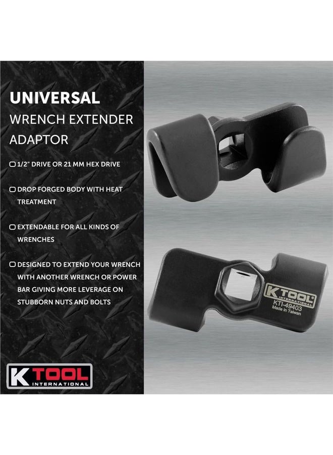 K-Tool International 49403 Universal Wrench Extender Adaptor, 1/2 Inch or 21mm Hex Drive, Drop Forged Body with Heat Treatment, Extendable, Black - Image 3