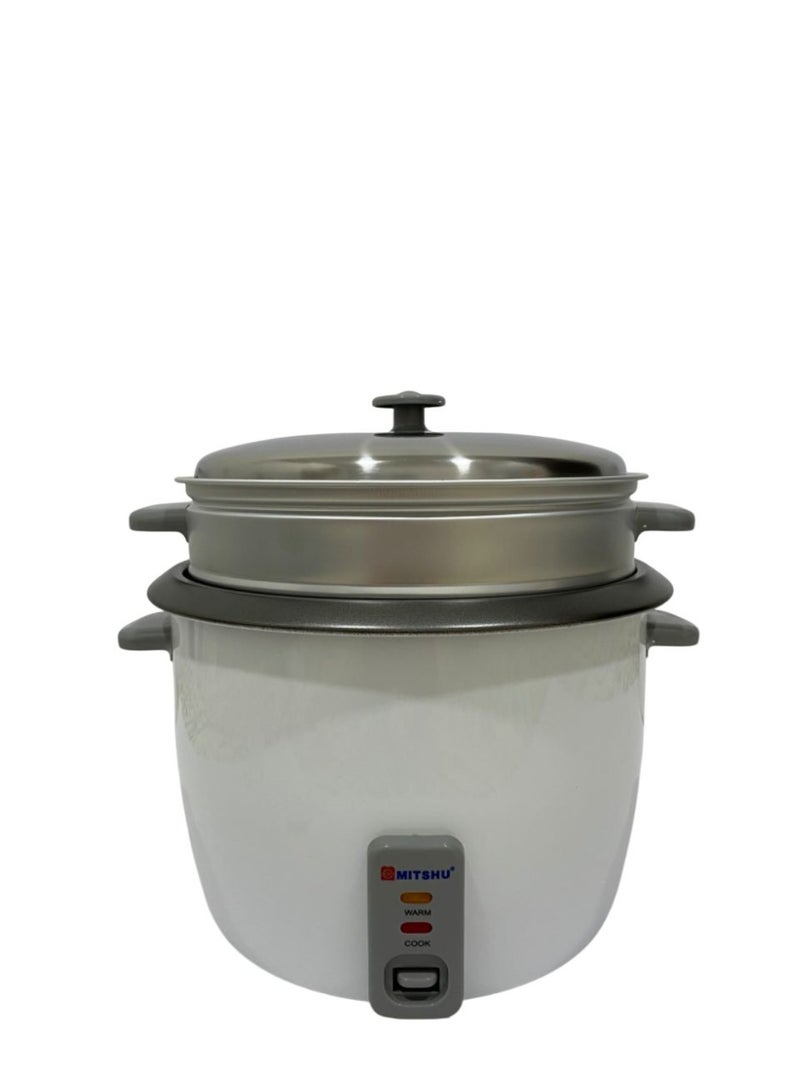 ميتشو طباخ أرز كهربائي 3 في 1 مع وعاء داخلي من الألومنيوم وغطاء من الفولاذ المقاوم للصدأ وجهاز بخار ومغرفة أرز وكوب قياس، يتضمن وظيفة الطهي والبخار والحفاظ على الدفء مع مؤشر ضوئي / مقبض بارد الملمس مع جهاز بخار خارجي من الألومنيوم 2.8 لتر 1000 وات - أبيض - Image 4