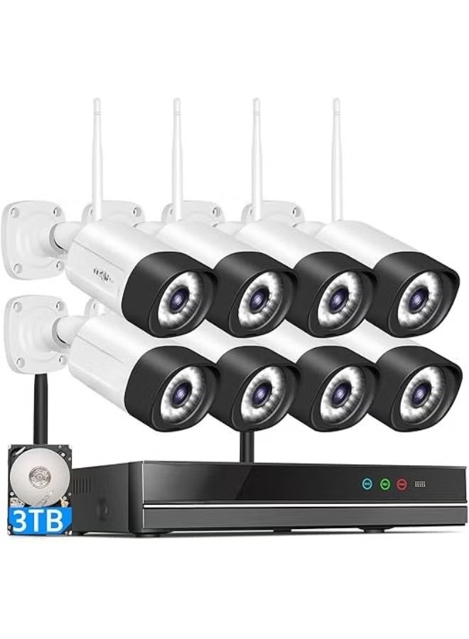 Wireless 5MP Security Camera System, 8 Outdoor Cameras with 10-Channel Network Video Recorder, 3TB Storage, Two-Way Audio, Night Vision, Motion Detection and Remote Monitoring - Image 1
