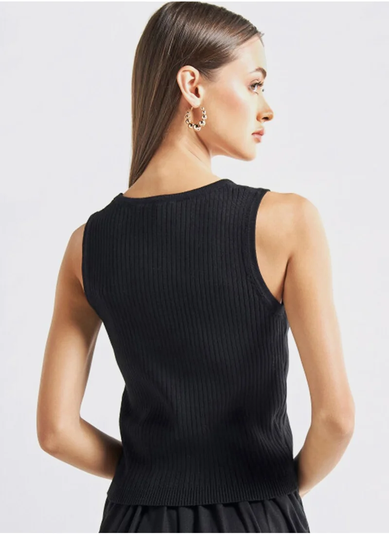 فاف Ribbed Button Detail Top