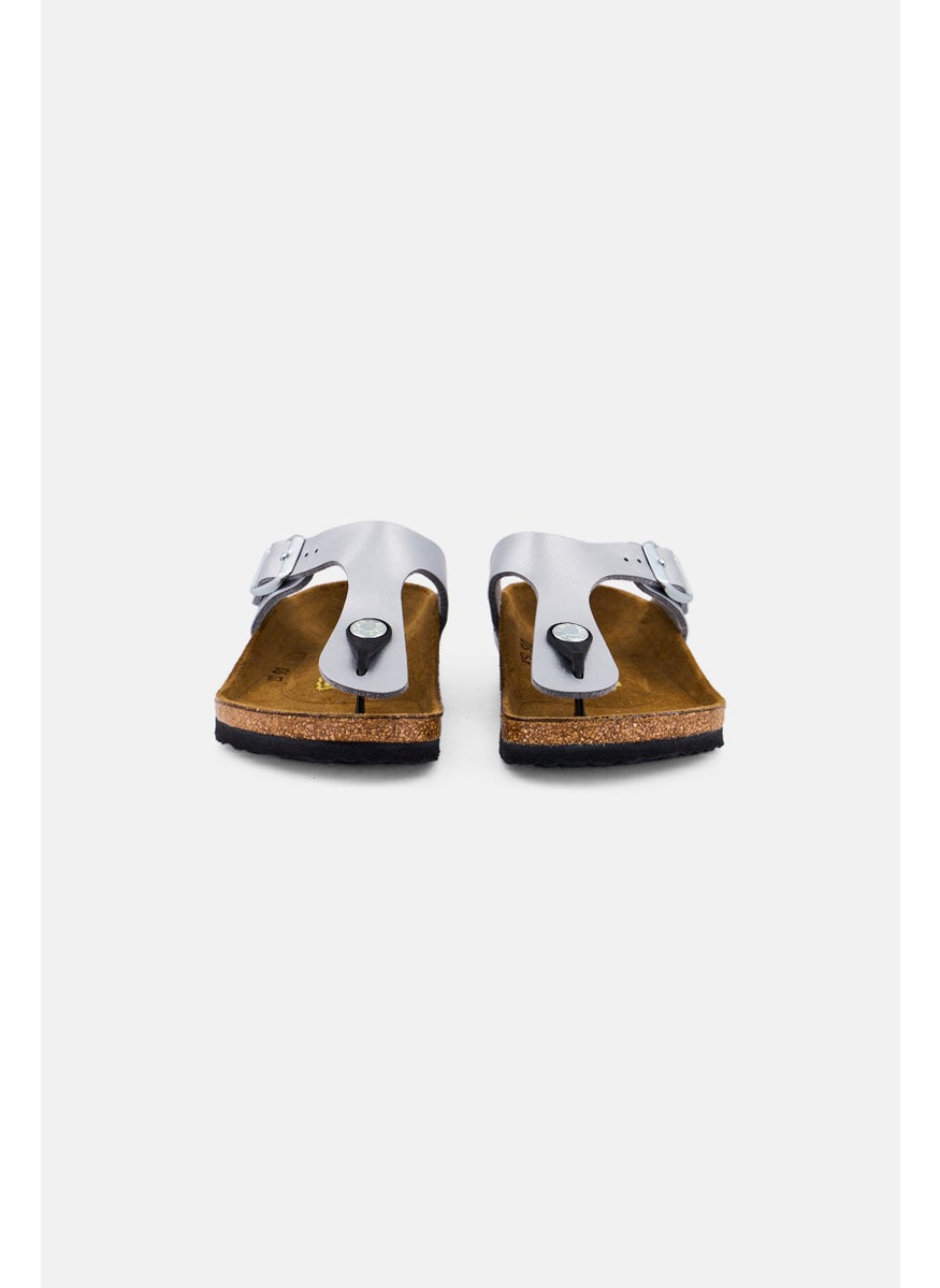 BIRKENSTOCK Kids Girl Slip On Cork Sandals, Silver  - Image 2