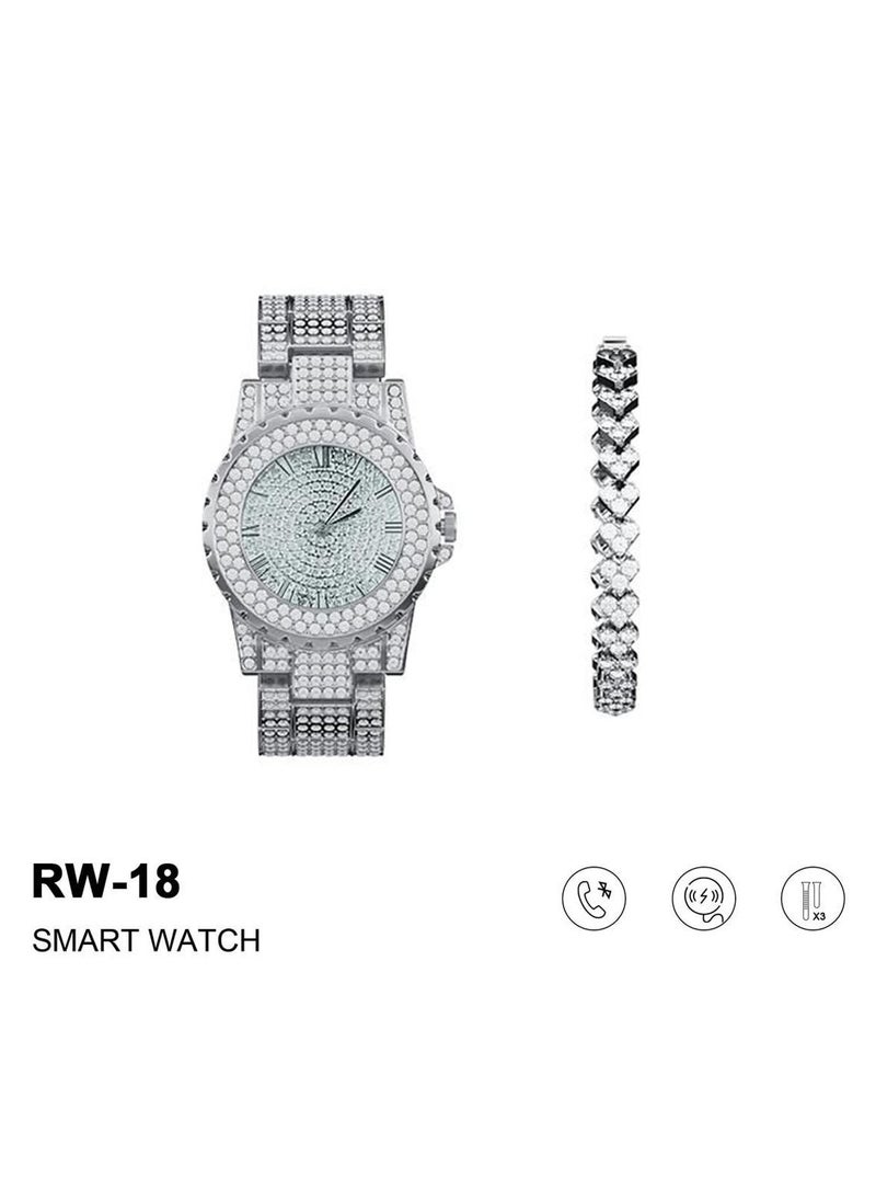 Haino Teko Haino Teko Germany RW 18 Smart Watch Round Shape with Two Set Strap One Analog watch  and a Bracelet For Ladies and Girls Silver  - Image 3