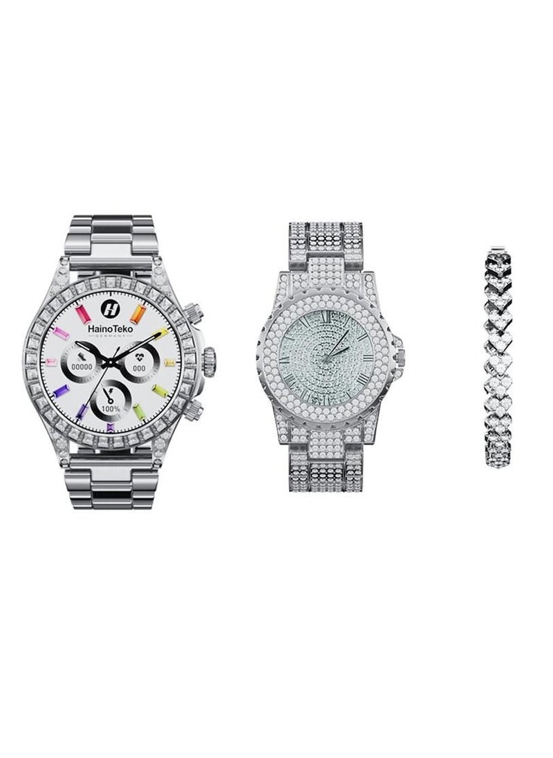 Haino Teko Haino Teko Germany RW 18 Smart Watch Round Shape with Two Set Strap One Analog watch  and a Bracelet For Ladies and Girls Silver  - Image 1