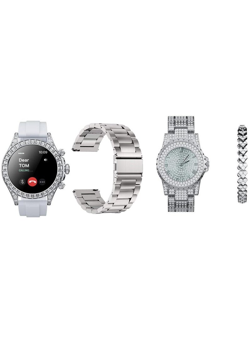 Haino Teko Haino Teko Germany RW 18 Smart Watch Round Shape with Two Set Strap One Analog watch  and a Bracelet For Ladies and Girls Silver  - Image 4