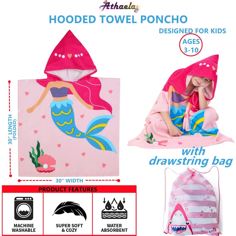 Athaelay Big Pink Mermaid Kids' Bath Towels Soft Microfiber Swim Cover-ups for 3 to 10 Years Old Girls Beach Pool - Image 4