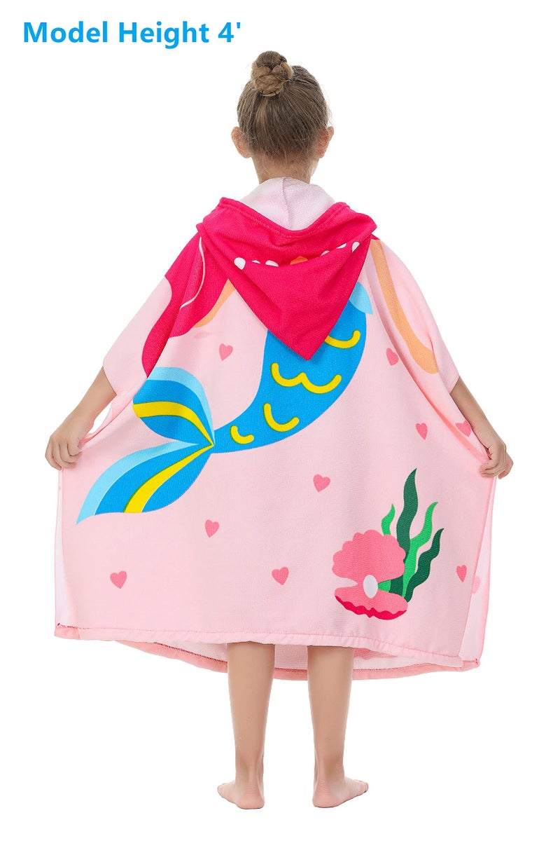 Athaelay Big Pink Mermaid Kids' Bath Towels Soft Microfiber Swim Cover-ups for 3 to 10 Years Old Girls Beach Pool - Image 2