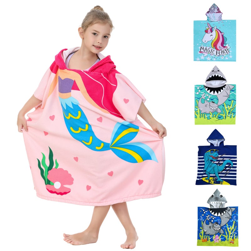Athaelay Big Pink Mermaid Kids' Bath Towels Soft Microfiber Swim Cover-ups for 3 to 10 Years Old Girls Beach Pool - Image 1