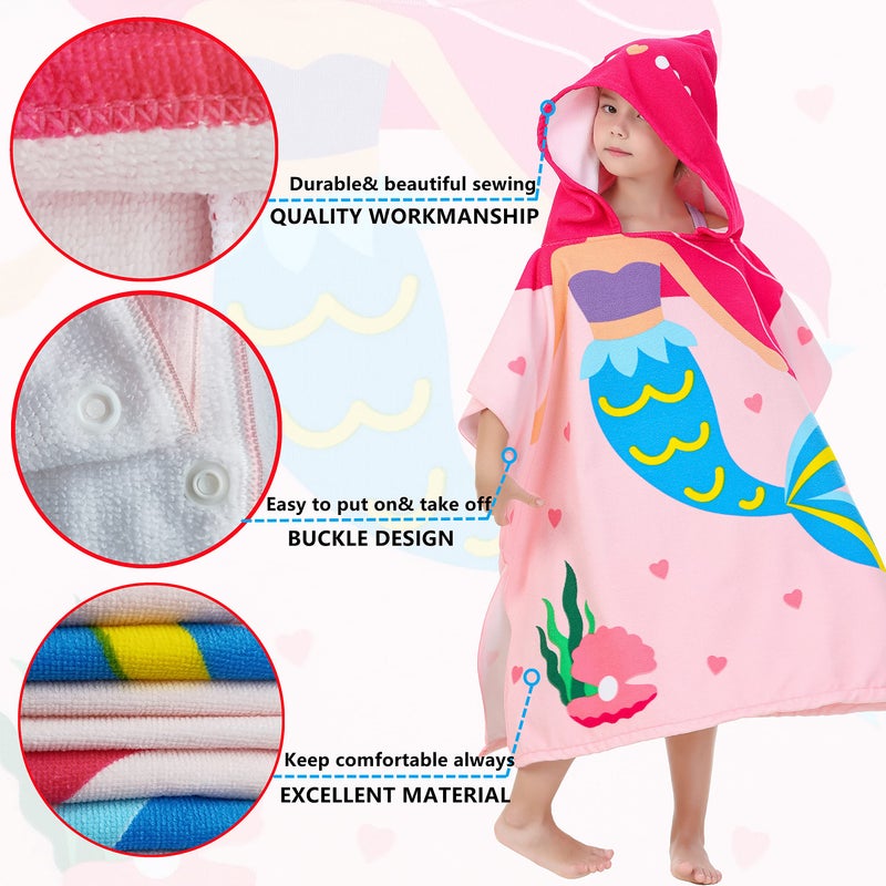 Athaelay Big Pink Mermaid Kids' Bath Towels Soft Microfiber Swim Cover-ups for 3 to 10 Years Old Girls Beach Pool - Image 3