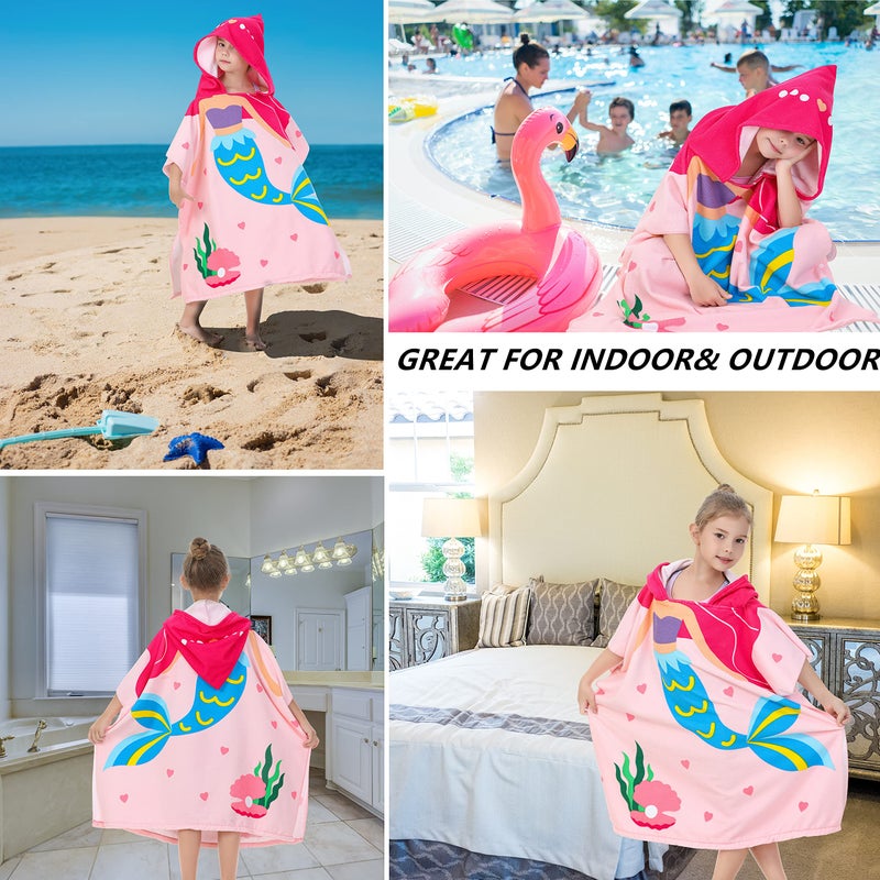 Athaelay Big Pink Mermaid Kids' Bath Towels Soft Microfiber Swim Cover-ups for 3 to 10 Years Old Girls Beach Pool - Image 5