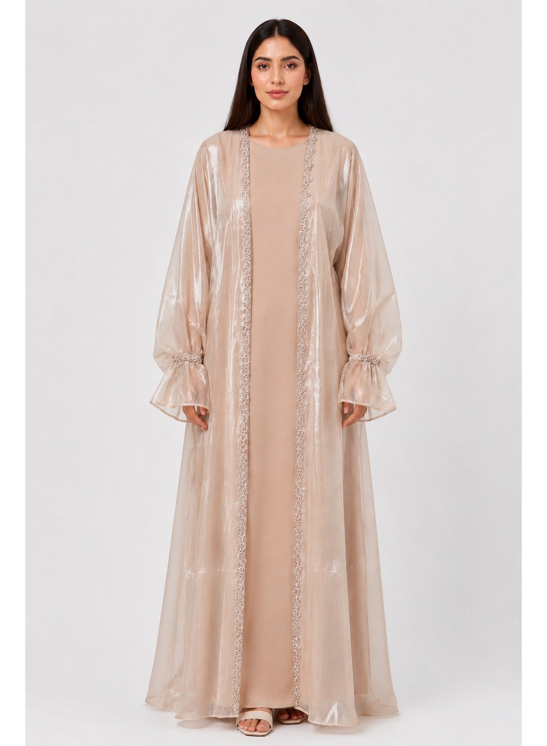 Women's Organza Abaya with Matching Belt and Sheila