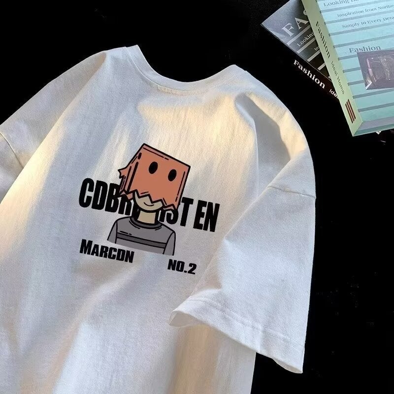 Short-Sleeved T-Shirt Men'S Trendy Brand Summer Loose Five-Point Sleeve Internet Trendy Ins Simple Printed Top - Image 1