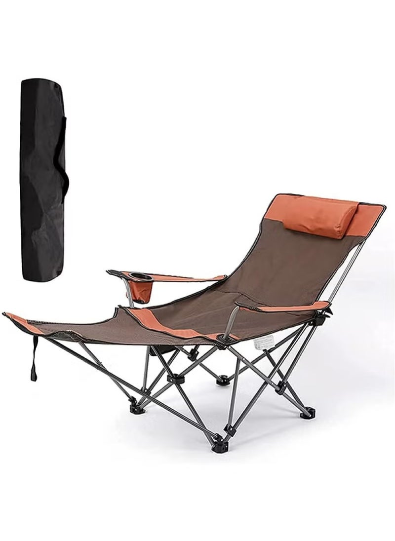Rock Pow Camping Chairs Portable Folding Chair, Fully Padded Beach Lounge Chair, Adjustable Back Slope Outdoor Chair with Head Pillow,Lawn Chair for Camping Fishing Backyard Travel  - Image 1