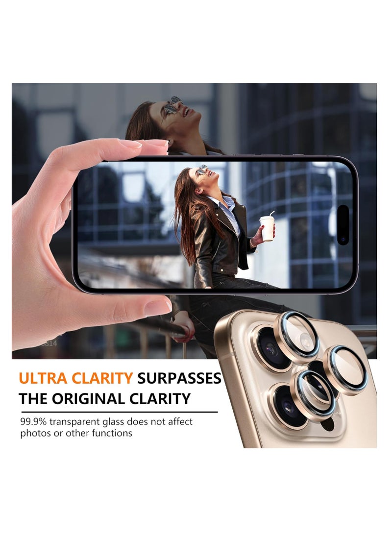 COBLUE iPhone 16 Pro Max Camera Lens Protector 9H Tempered Glass Camera Cover Screen Protector with HD Clear & Metal Individual Ring design for iPhone 16 Pro Max 6.9 Desert Titanium  - Image 4