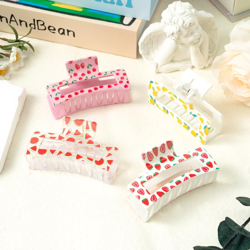 PANTIDE 4Pcs Fruit Hair Claw Clips for Women Girls - Summer Fruit Cherry Strawberry Rectangle Nonslip Banana Hair Clips, Thin Thick Short Long Curly Accessories, Motherâ€™s Day Birthday Party Favor Gift - Image 4
