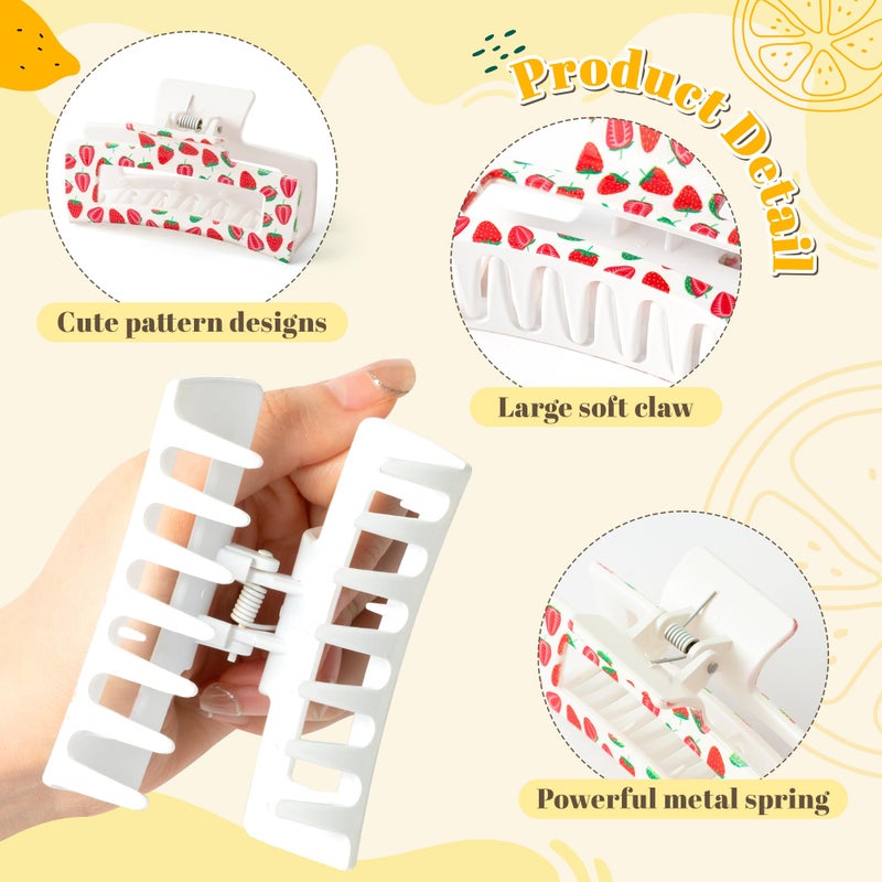PANTIDE 4Pcs Fruit Hair Claw Clips for Women Girls - Summer Fruit Cherry Strawberry Rectangle Nonslip Banana Hair Clips, Thin Thick Short Long Curly Accessories, Motherâ€™s Day Birthday Party Favor Gift - Image 3