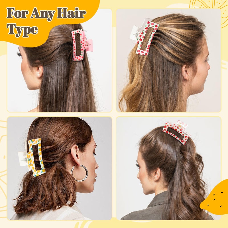 PANTIDE 4Pcs Fruit Hair Claw Clips for Women Girls - Summer Fruit Cherry Strawberry Rectangle Nonslip Banana Hair Clips, Thin Thick Short Long Curly Accessories, Motherâ€™s Day Birthday Party Favor Gift - Image 5