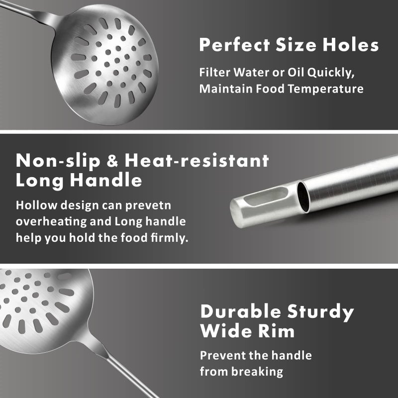 YIMI مغرفة ييمي للطهي مع فتحات، ملعقة مصفاة من الفولاذ المقاوم للصدأ 304، ملعقة قلي متينة مع مقبض مريح بتصميم فراغي، أداة مطبخ مقاومة للحرارة، هدية لعيد الحب، 14.8 بوصة - Image 2