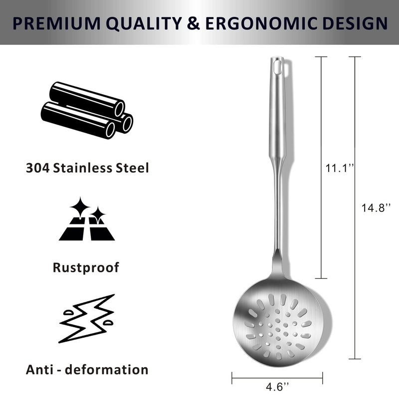 YIMI مغرفة ييمي للطهي مع فتحات، ملعقة مصفاة من الفولاذ المقاوم للصدأ 304، ملعقة قلي متينة مع مقبض مريح بتصميم فراغي، أداة مطبخ مقاومة للحرارة، هدية لعيد الحب، 14.8 بوصة - Image 5