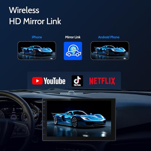 Haudio 7 Inch Double Din Car Stereo,with Wireless Apple CarPlay and Android Auto Screen for Car,HD Touch Screen carplay Screen with 1080P Reversing camera,Mirror Link,AUX,FM/AM|Wireless CarPlay Screen - Image 5