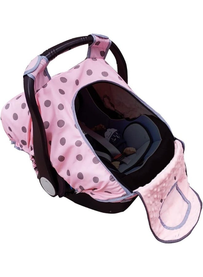 DODO NICI Carseat Cover Girls, Baby car seat Covers for Infant car seat, Baby Carrier Cover Canopy, Window in Door Zipper Open, 2 Layers, Pink dots - Image 1