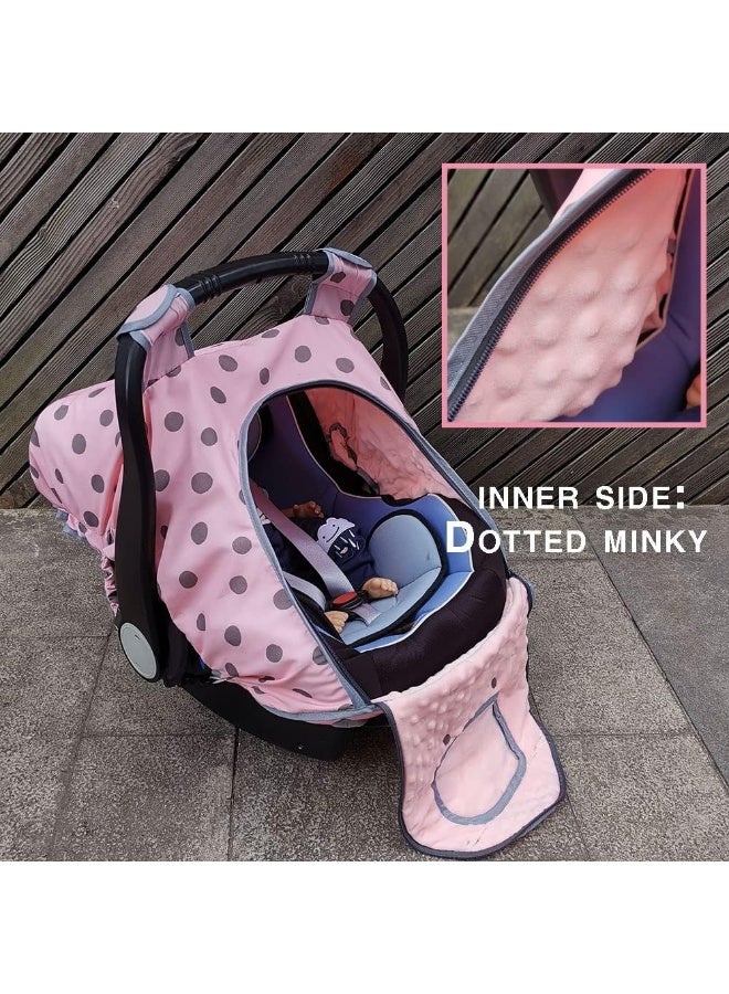 DODO NICI Carseat Cover Girls, Baby car seat Covers for Infant car seat, Baby Carrier Cover Canopy, Window in Door Zipper Open, 2 Layers, Pink dots - Image 5