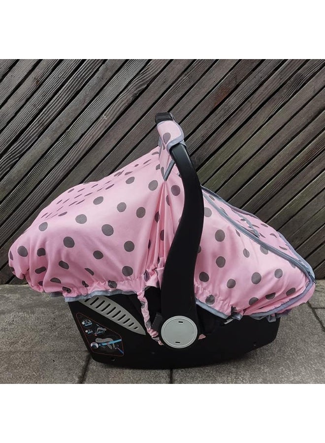 DODO NICI Carseat Cover Girls, Baby car seat Covers for Infant car seat, Baby Carrier Cover Canopy, Window in Door Zipper Open, 2 Layers, Pink dots - Image 2
