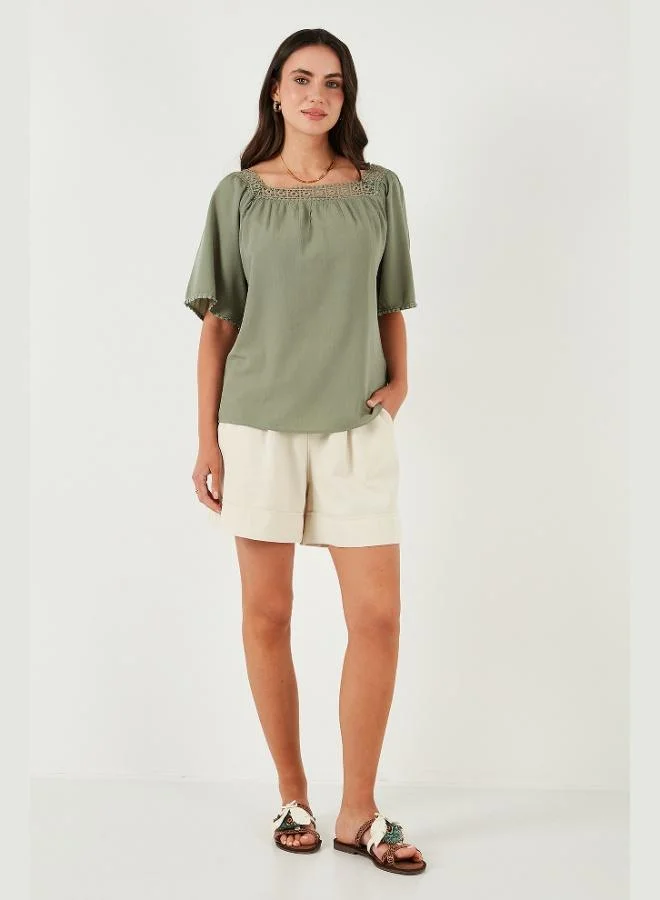 Lela Lela Cotton Standard Fit High Waist Stitch Detailed Shorts Women's SHORTS 668YP4921