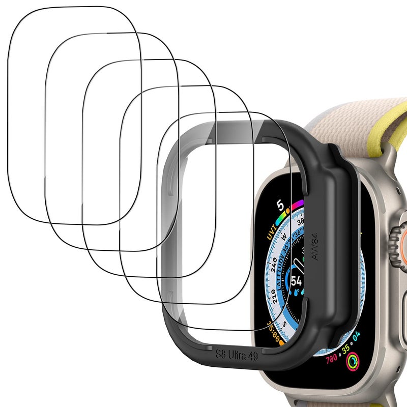 Smiling 5 Pack Apple Watch Ultra 49mm Tempered Glass Screen Protector with Easy Installation Tray, Anti-Scratch, HD - Image 3