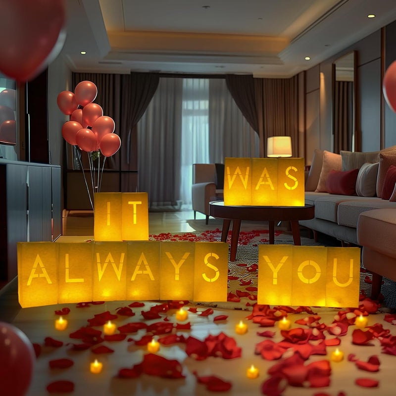 Homemory It was Always You Light Up Letters with Flameless Candles and Fake Rose Petals, Valentine's Day Luminary Bags Romantic Decorations Special Night for Proposal Wedding Anniversary - Image 5