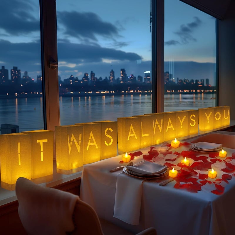 Homemory It was Always You Light Up Letters with Flameless Candles and Fake Rose Petals, Valentine's Day Luminary Bags Romantic Decorations Special Night for Proposal Wedding Anniversary - Image 3