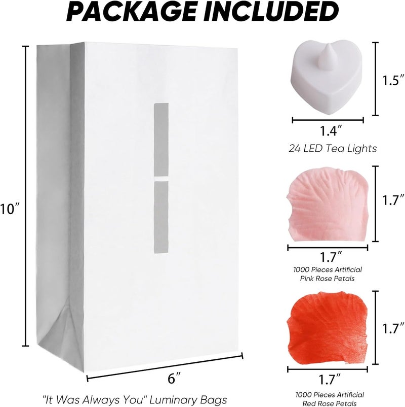 Homemory It was Always You Light Up Letters with Flameless Candles and Fake Rose Petals, Valentine's Day Luminary Bags Romantic Decorations Special Night for Proposal Wedding Anniversary - Image 4
