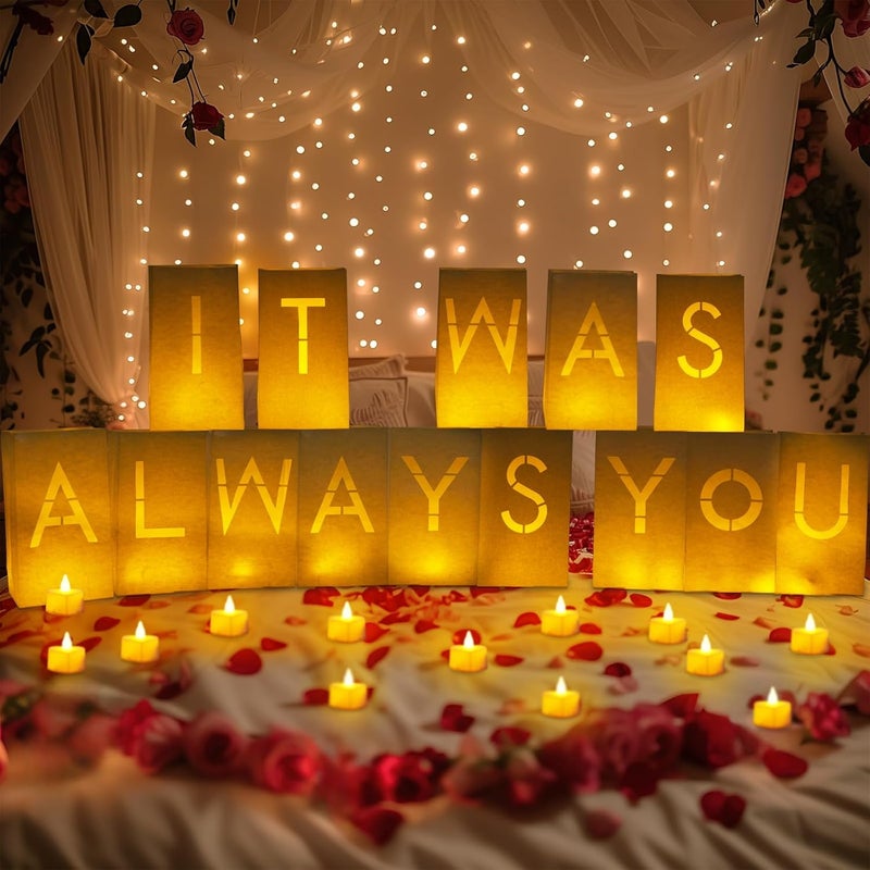 Homemory It was Always You Light Up Letters with Flameless Candles and Fake Rose Petals, Valentine's Day Luminary Bags Romantic Decorations Special Night for Proposal Wedding Anniversary - Image 2