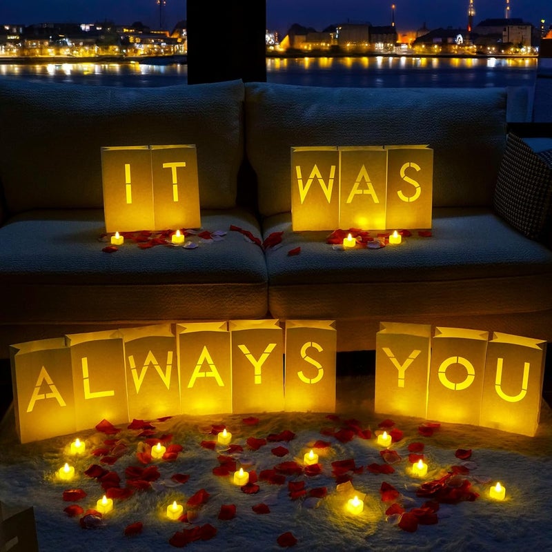 Homemory It was Always You Light Up Letters with Flameless Candles and Fake Rose Petals, Valentine's Day Luminary Bags Romantic Decorations Special Night for Proposal Wedding Anniversary - Image 1