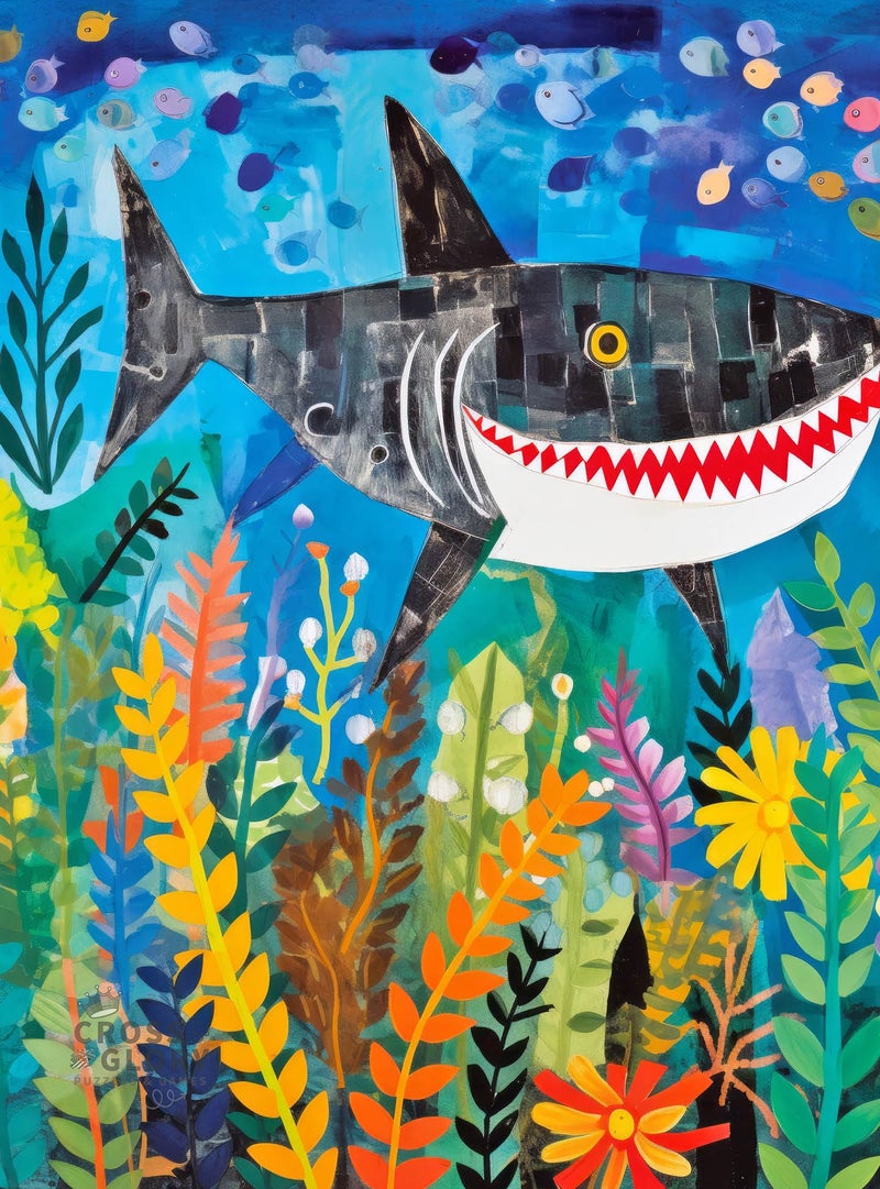 Cross & Glory - Beneath The Waves: Shark's Colorful Realm - 1000 Piece Jigsaw Puzzle for Adults & Kids 12+ | Vibrant Oceanic Art | Satin Finish | 20x27 Inches - Image 1