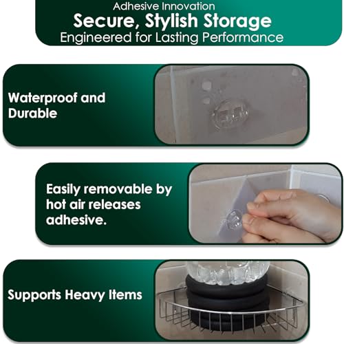 Jovware Adhesive Shower Caddy Replacement Sticker - Flat Hooks for Bathroom Organizer and Kitchen - Transparent Strong Hooks - 6 Pack - Image 3