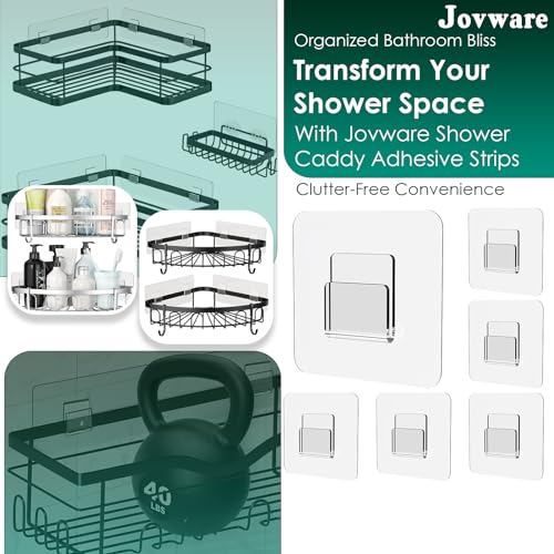Jovware Adhesive Shower Caddy Replacement Sticker - Flat Hooks for Bathroom Organizer and Kitchen - Transparent Strong Hooks - 6 Pack - Image 2