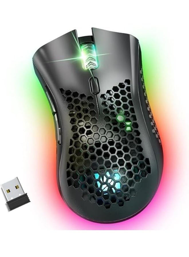 Ultra-Lightweight Wireless Gaming Mouse - Honeycomb Structure, Ergonomic Design with RGB Lights - High-Performance for PC and Laptop - Image 3
