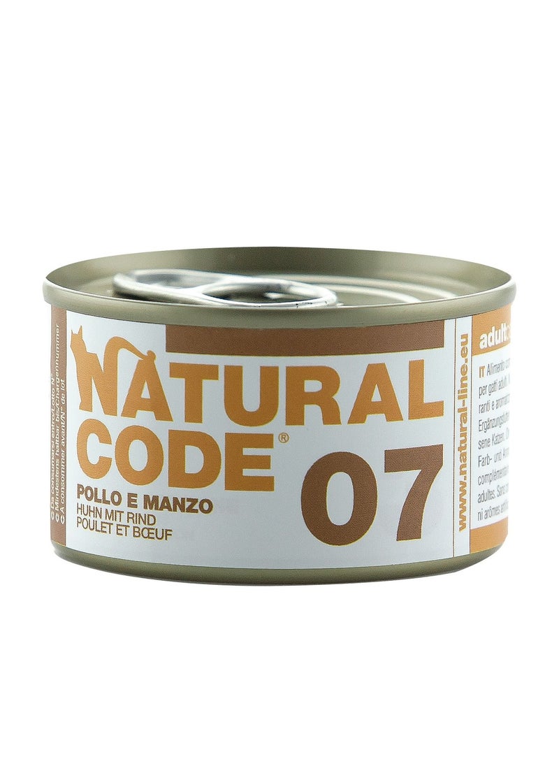 NATURAL CODE 07 Chicken and Beef - Natural Wet Food for Adult cat, CAN 85G 