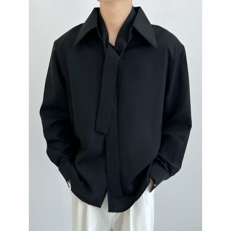 High-End Tie Design Shirt Men'S Drop Sense Small Large Point Collar Loose Fashionable French White Long Sleeve Shirt - Image 5