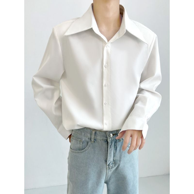 High-End Tie Design Shirt Men'S Drop Sense Small Large Point Collar Loose Fashionable French White Long Sleeve Shirt - Image 2