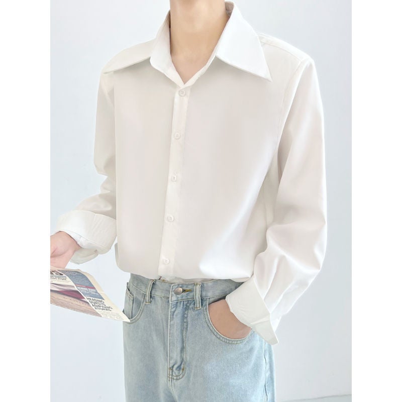 High-End Tie Design Shirt Men'S Drop Sense Small Large Point Collar Loose Fashionable French White Long Sleeve Shirt - Image 3