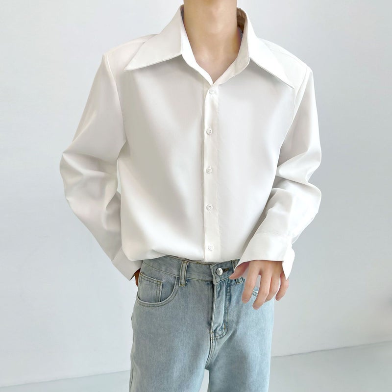 High-End Tie Design Shirt Men'S Drop Sense Small Large Point Collar Loose Fashionable French White Long Sleeve Shirt - Image 1