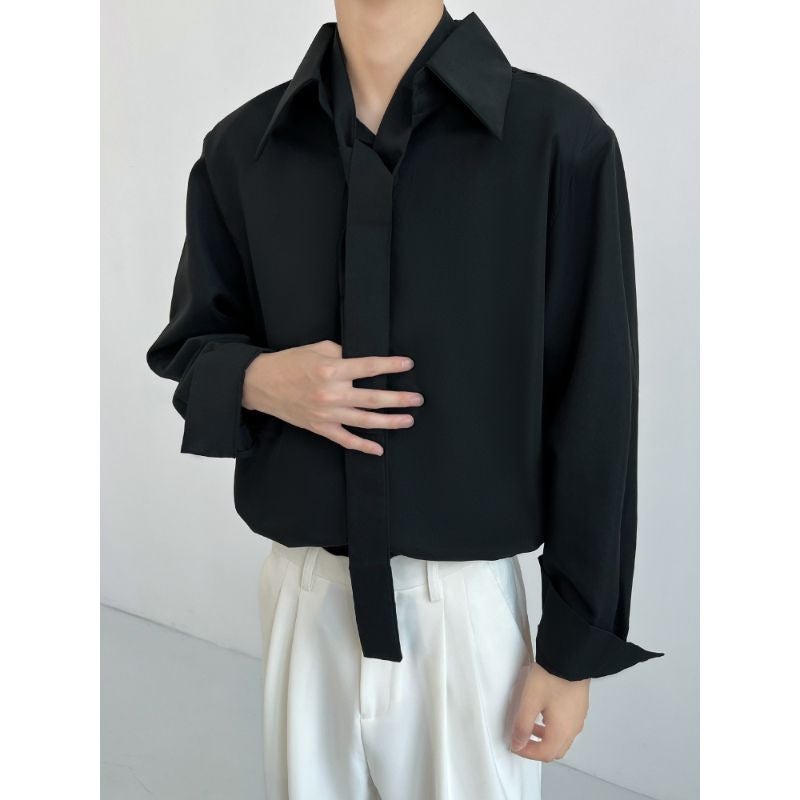 High-End Tie Design Shirt Men'S Drop Sense Small Large Point Collar Loose Fashionable French White Long Sleeve Shirt - Image 4