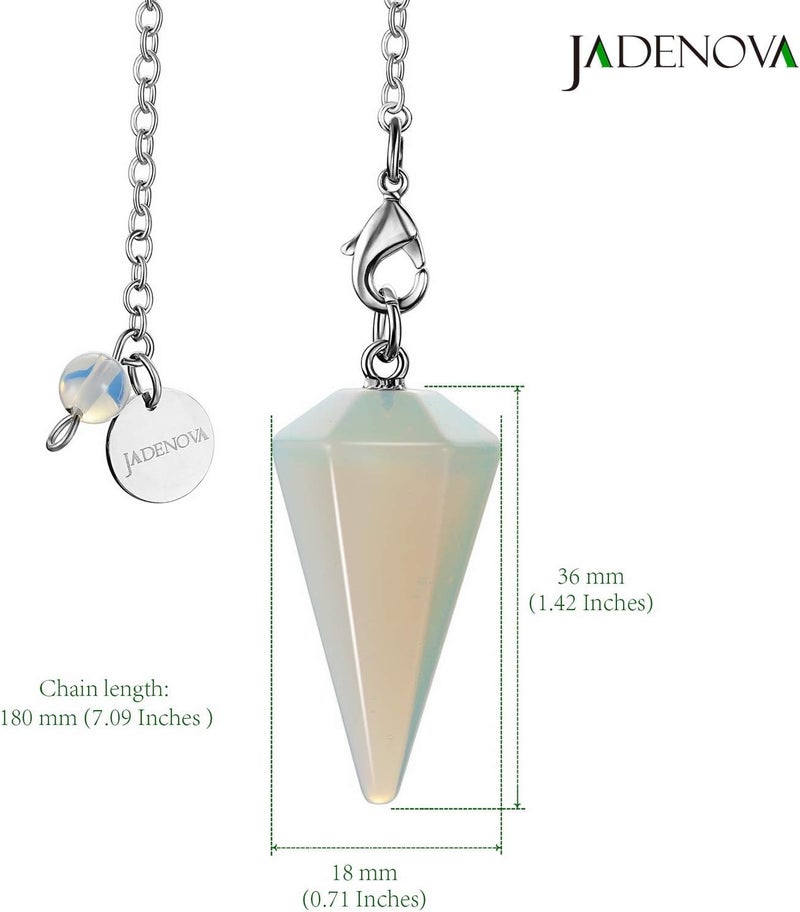 JADENOVA Pendulum Crystal Natural Amethyst Healing Pendant Necklace for Women Divination Dowsing (Crystal with 2 chains), Gemstone, synthetic opalite - Image 4