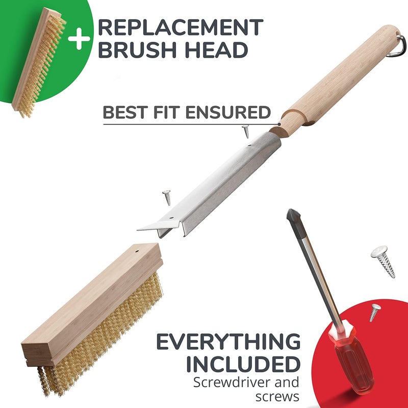Senwosa Pizza Oven Brush 66 cm with Scraper & Replacement Head - Cleaning Brush with Stainless Steel Bristles for Pizza Oven & Pizza Stone Long Handle Compatible with Ooni, Ninja & Cozze - Image 5